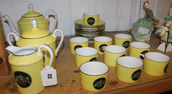 1920s check coffee set decorated with yellow ground & flowers